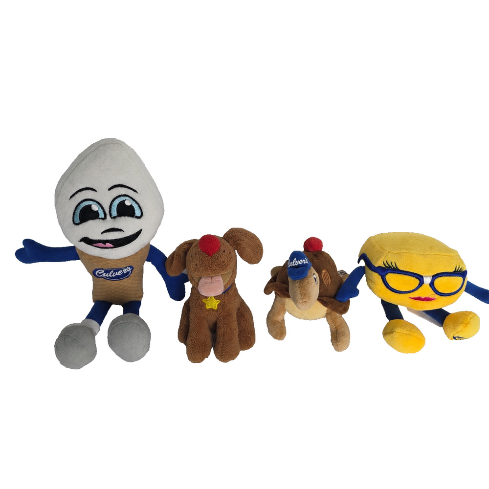 Culver’s Plush Lot of 4 Scoopie Curdis Goldie Ice Cream Fudge Dog Mascot Toys